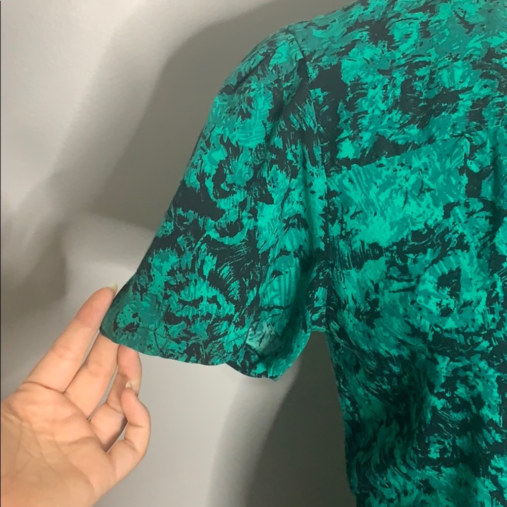 Vintage Green & Black Abstract  Blouson Dress 8 - Picture 5 of 12